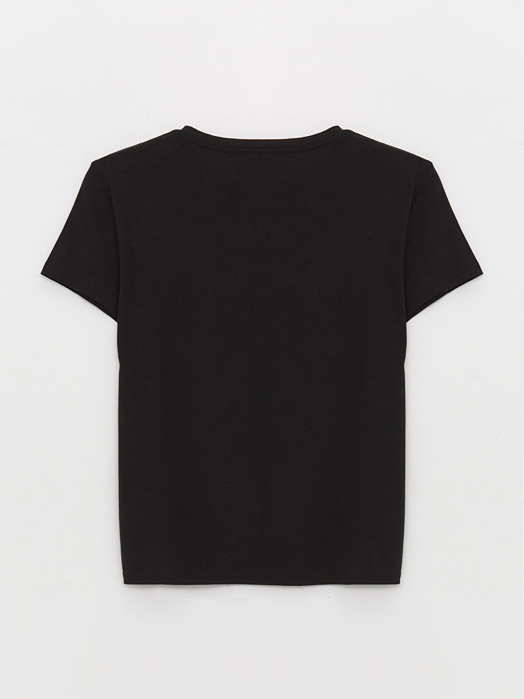 Siyah Bisiklet Yaka Baskılı Kısa Kollu Oversize Kadın Tişört-6