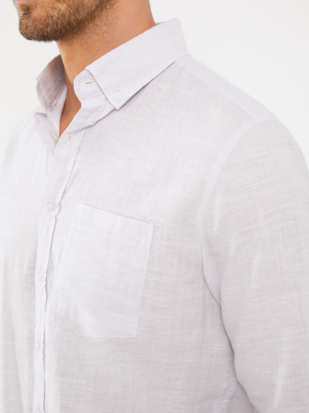 Lila Regular Fit Uzun Kollu Keten Karışımlı Erkek Gömlek-3