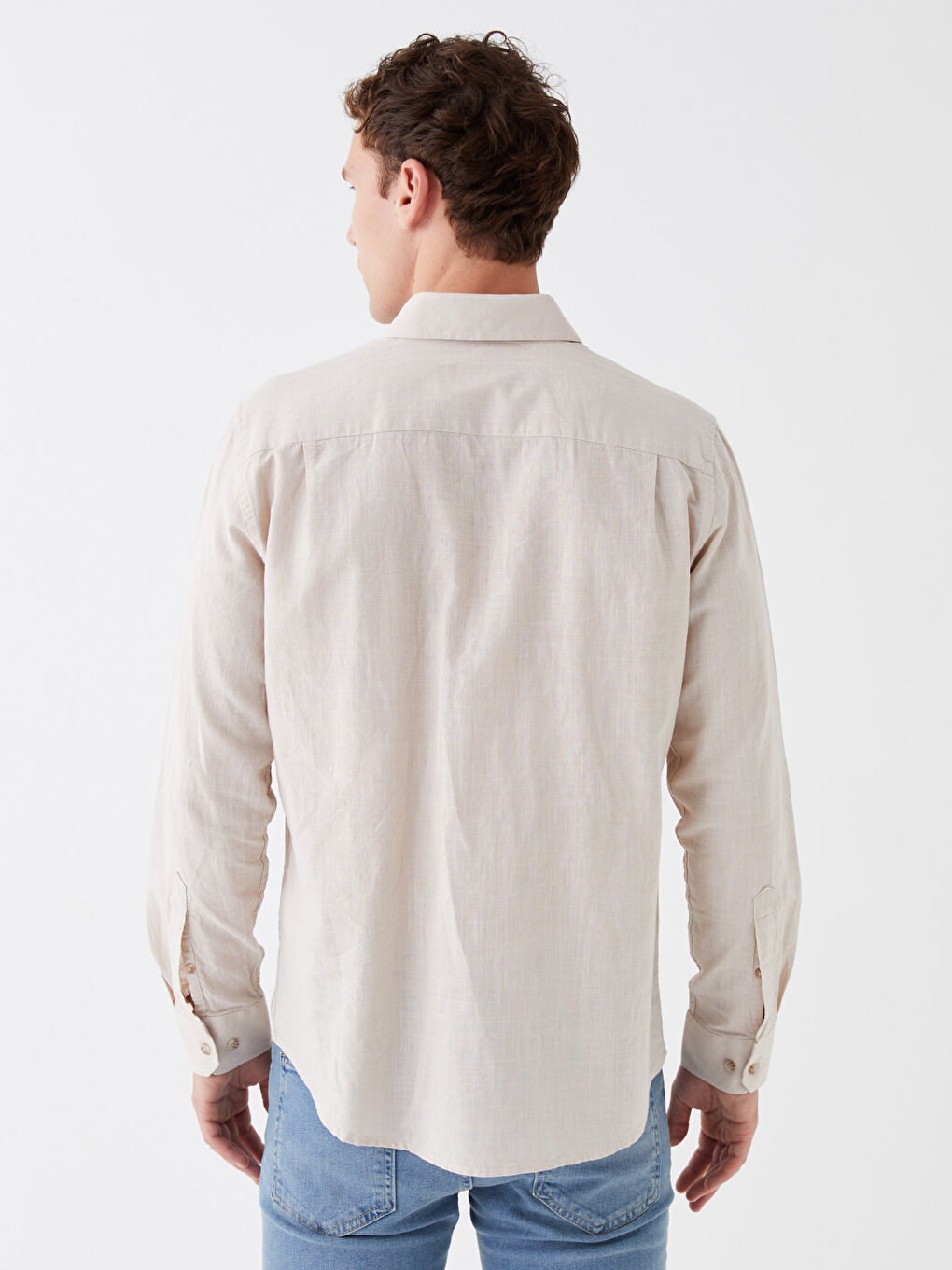 Cămașă Regular Fit cu Mânecă Lungă din Amestec de In pentru Bărbați-4