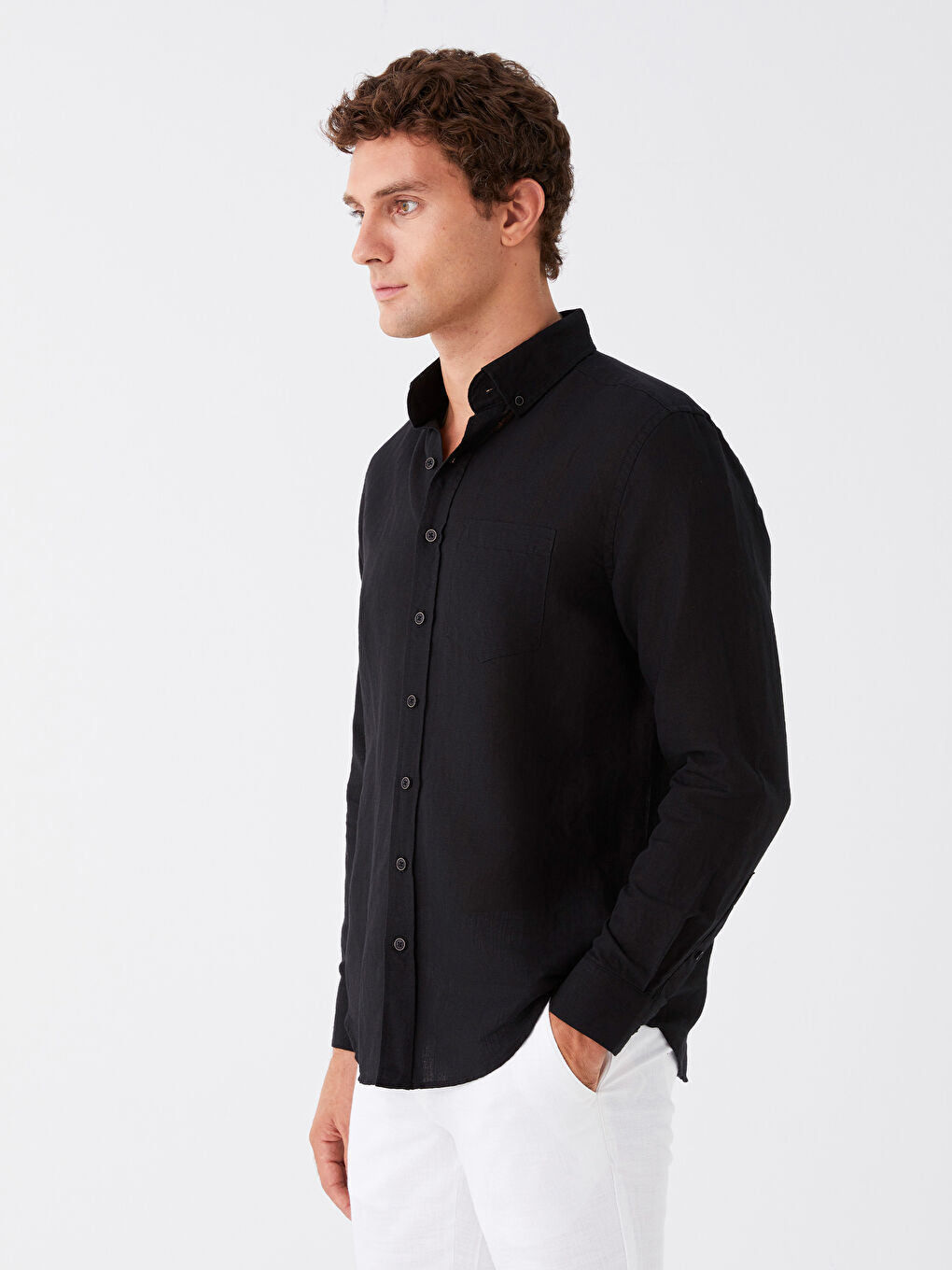 Cămașă Regular Fit cu Mânecă Lungă din Amestec de In pentru Bărbați