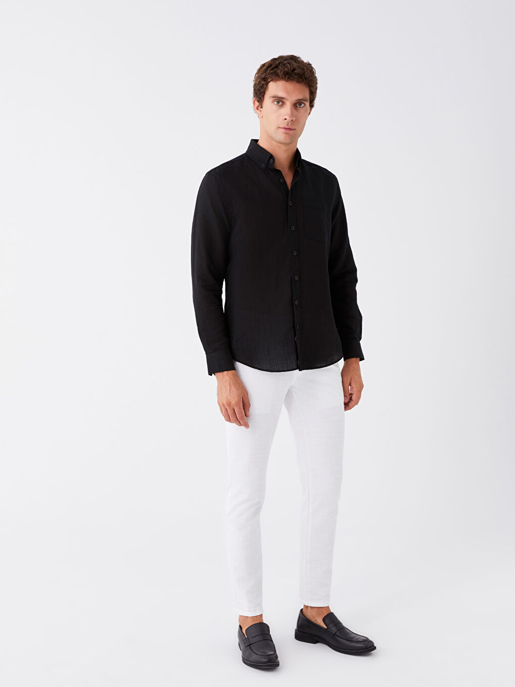 Cămașă Regular Fit cu Mânecă Lungă din Amestec de In pentru Bărbați-2