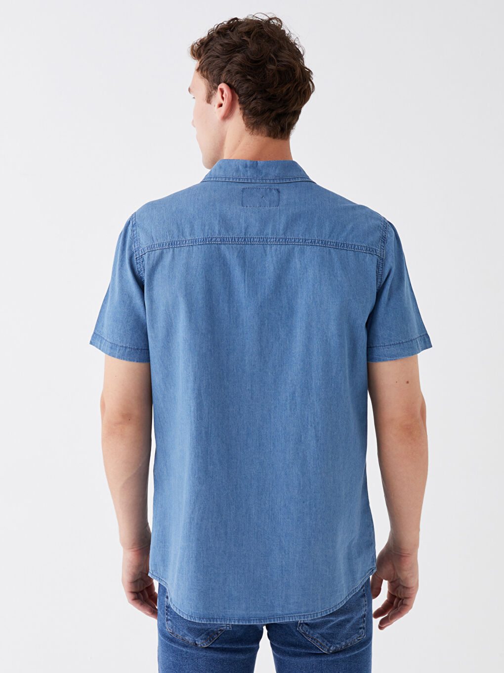 İndigo Regular Fit Kısa Kollu Erkek Jean Gömlek-4