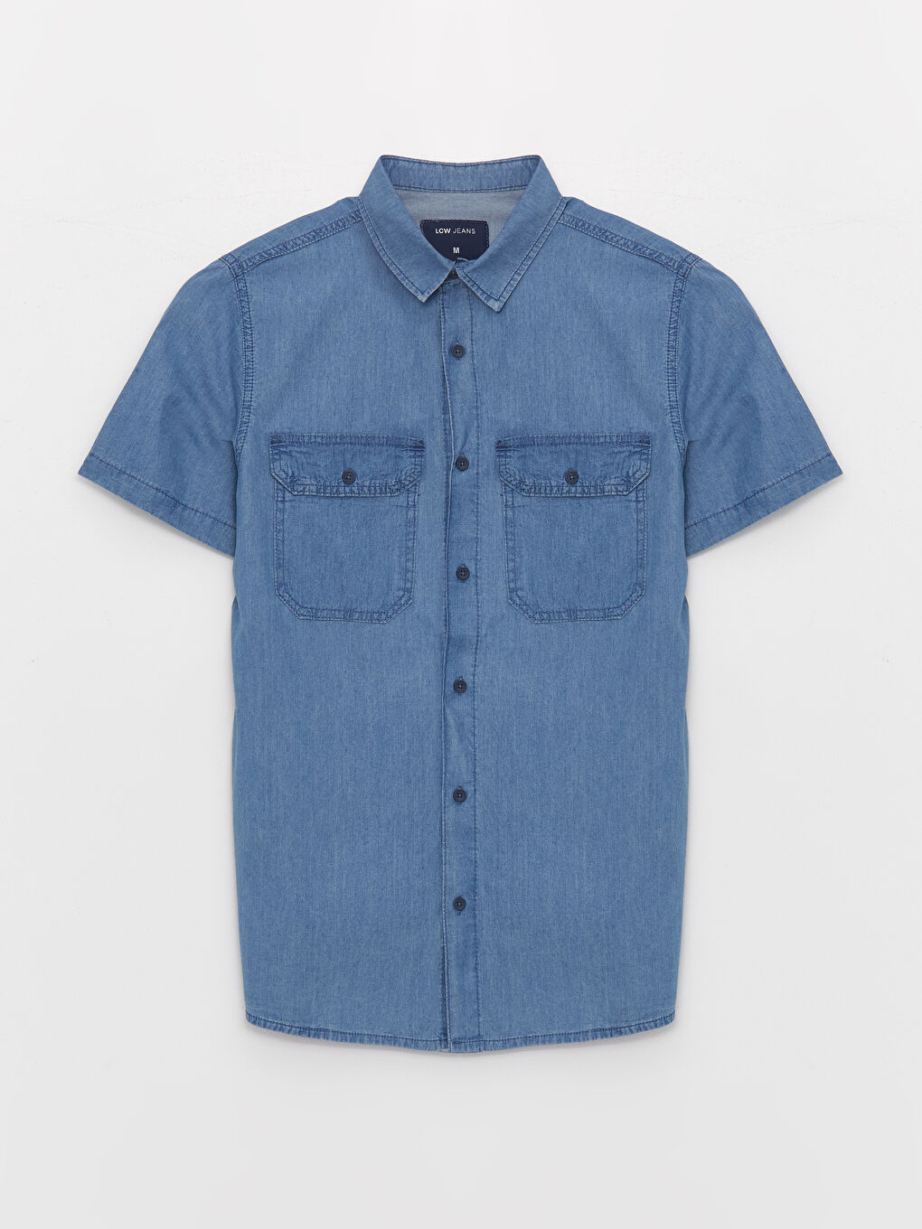 İndigo Regular Fit Kısa Kollu Erkek Jean Gömlek-5