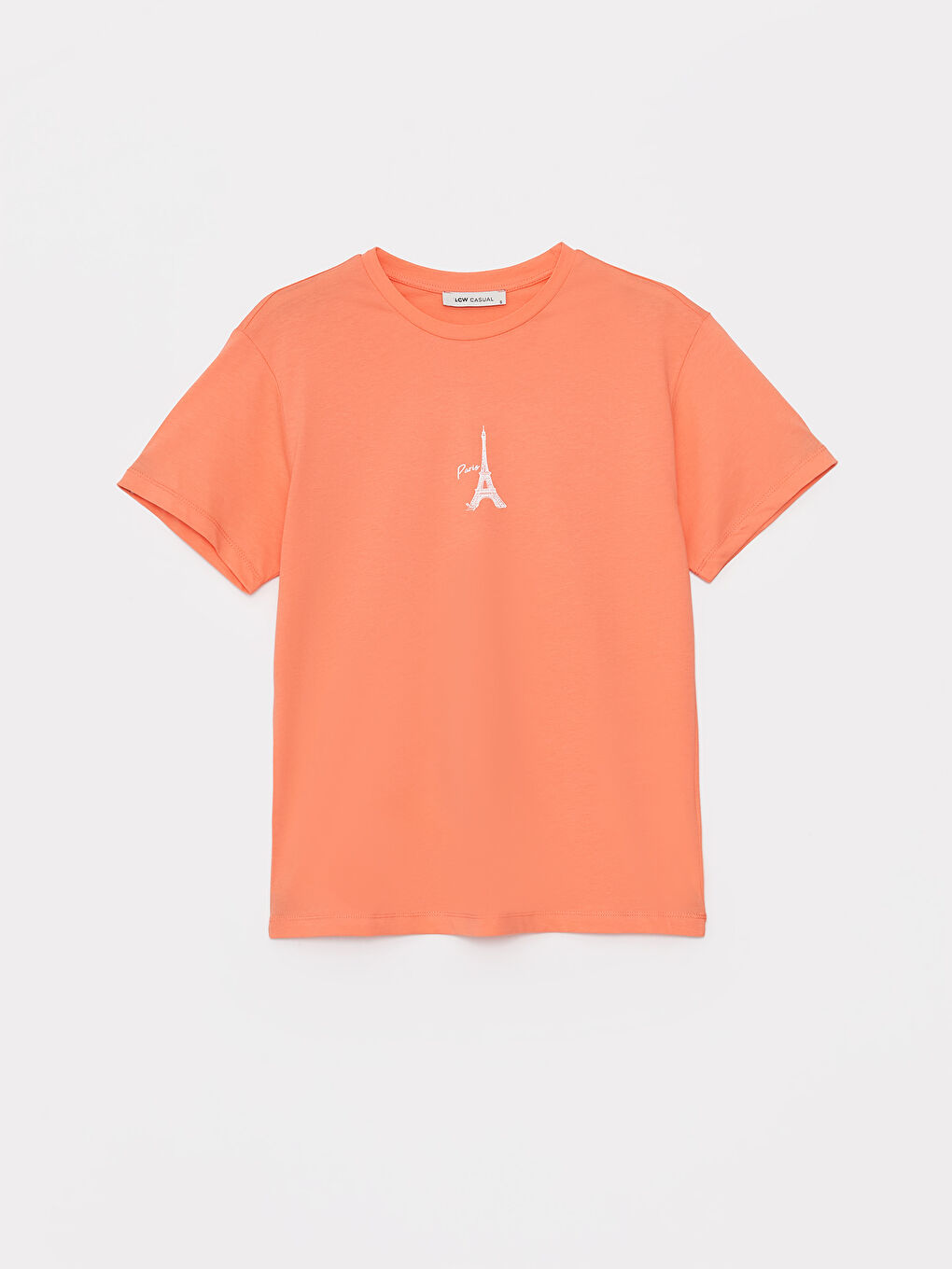 Mercan Bisiklet Yaka Baskılı Kısa Kollu Kadın Tişört-5