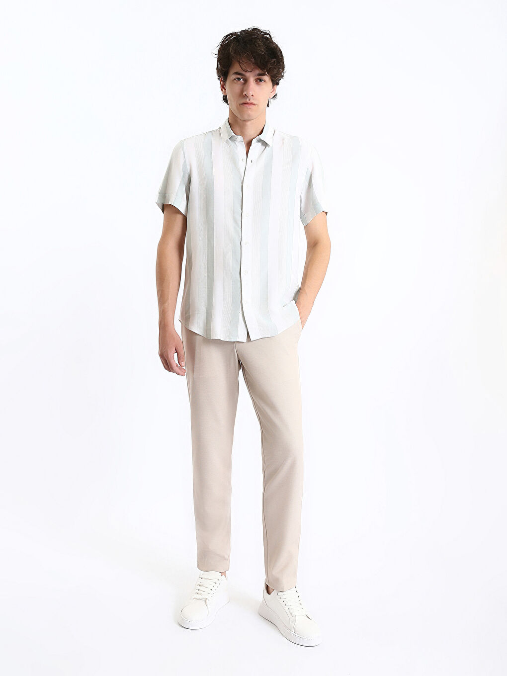 Relaxed Fit Short Sleeve Striped Men's Shirt-1