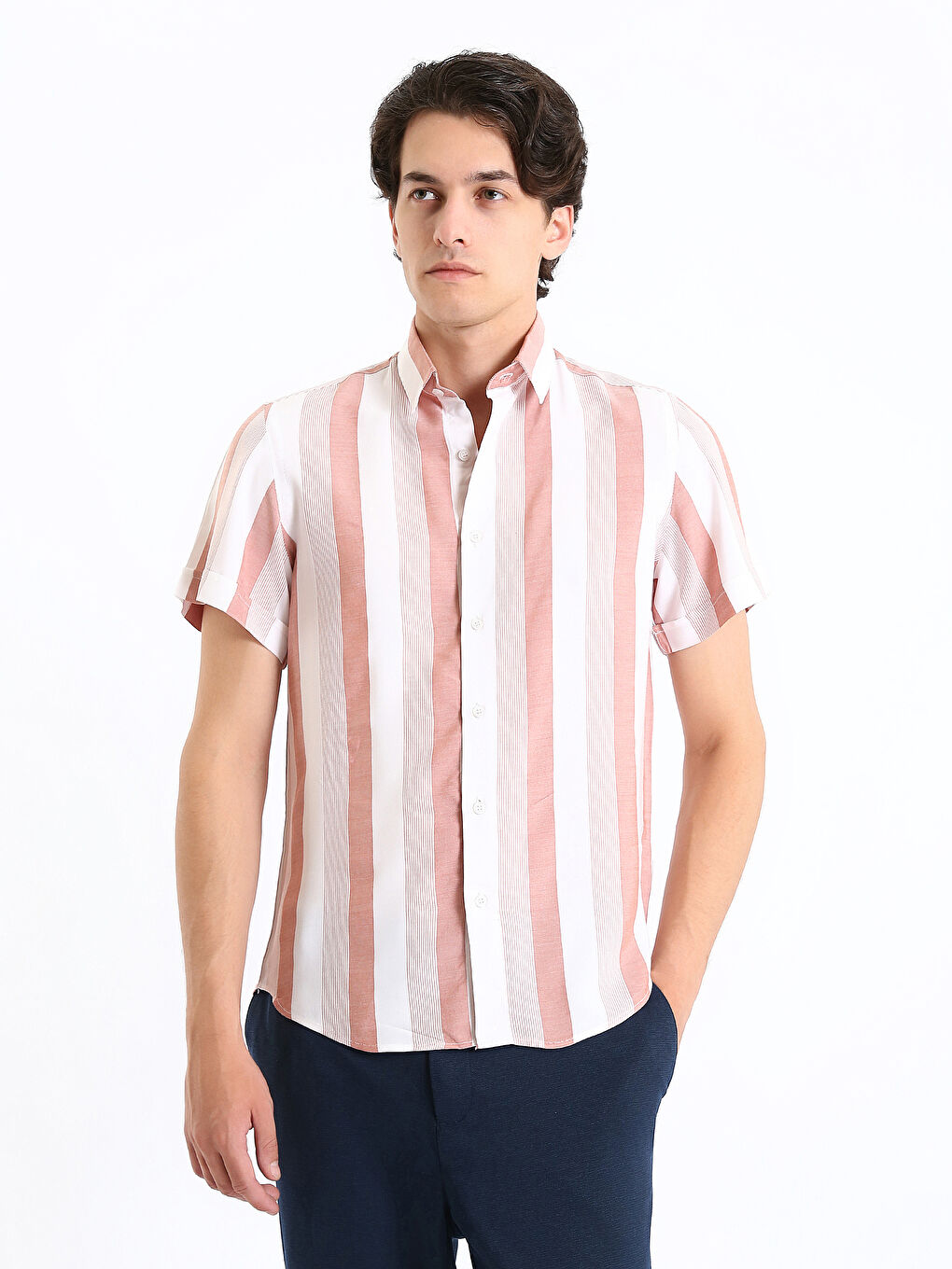 Relaxed Fit Short Sleeve Striped Men's Shirt
