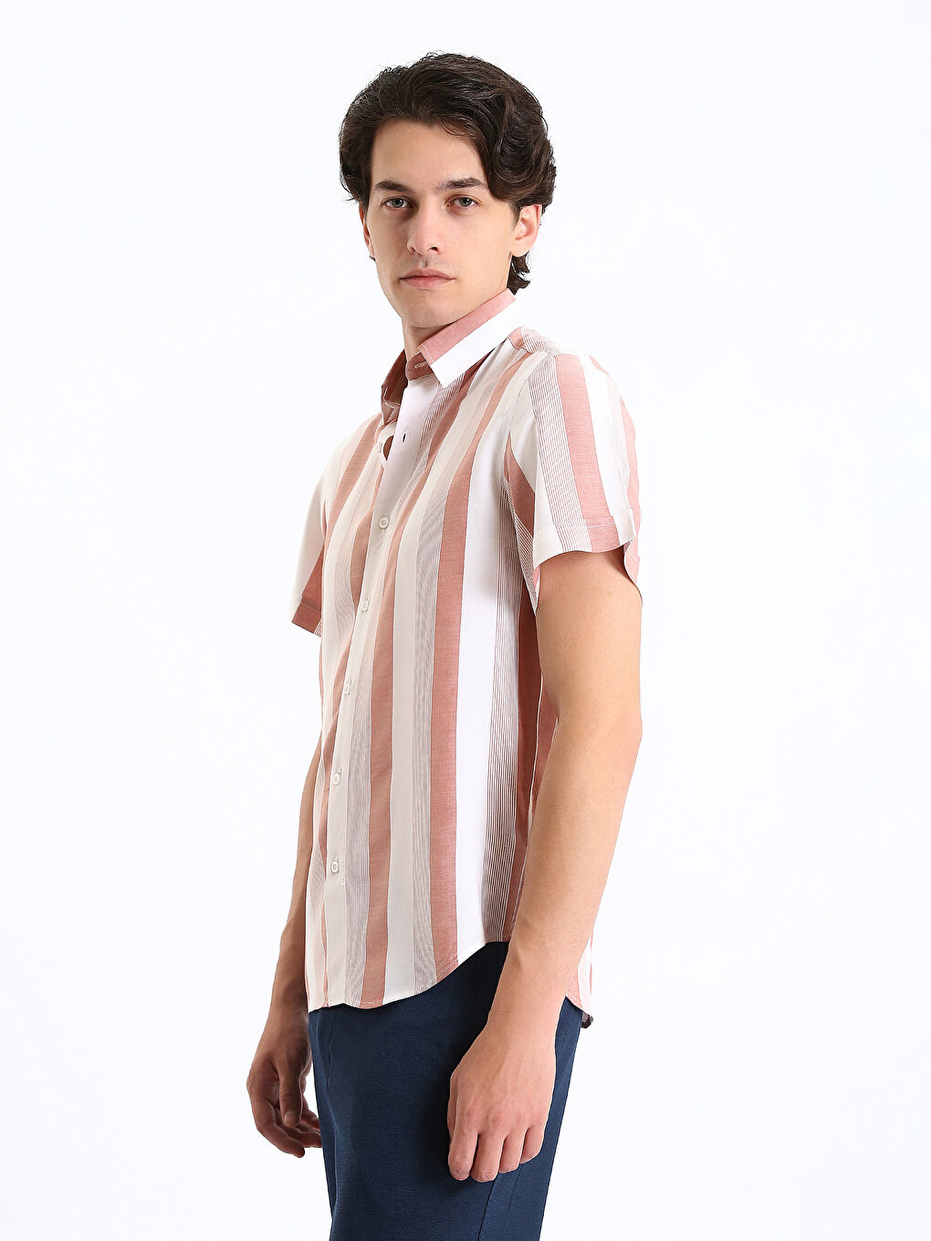 Relaxed Fit Short Sleeve Striped Men's Shirt-3
