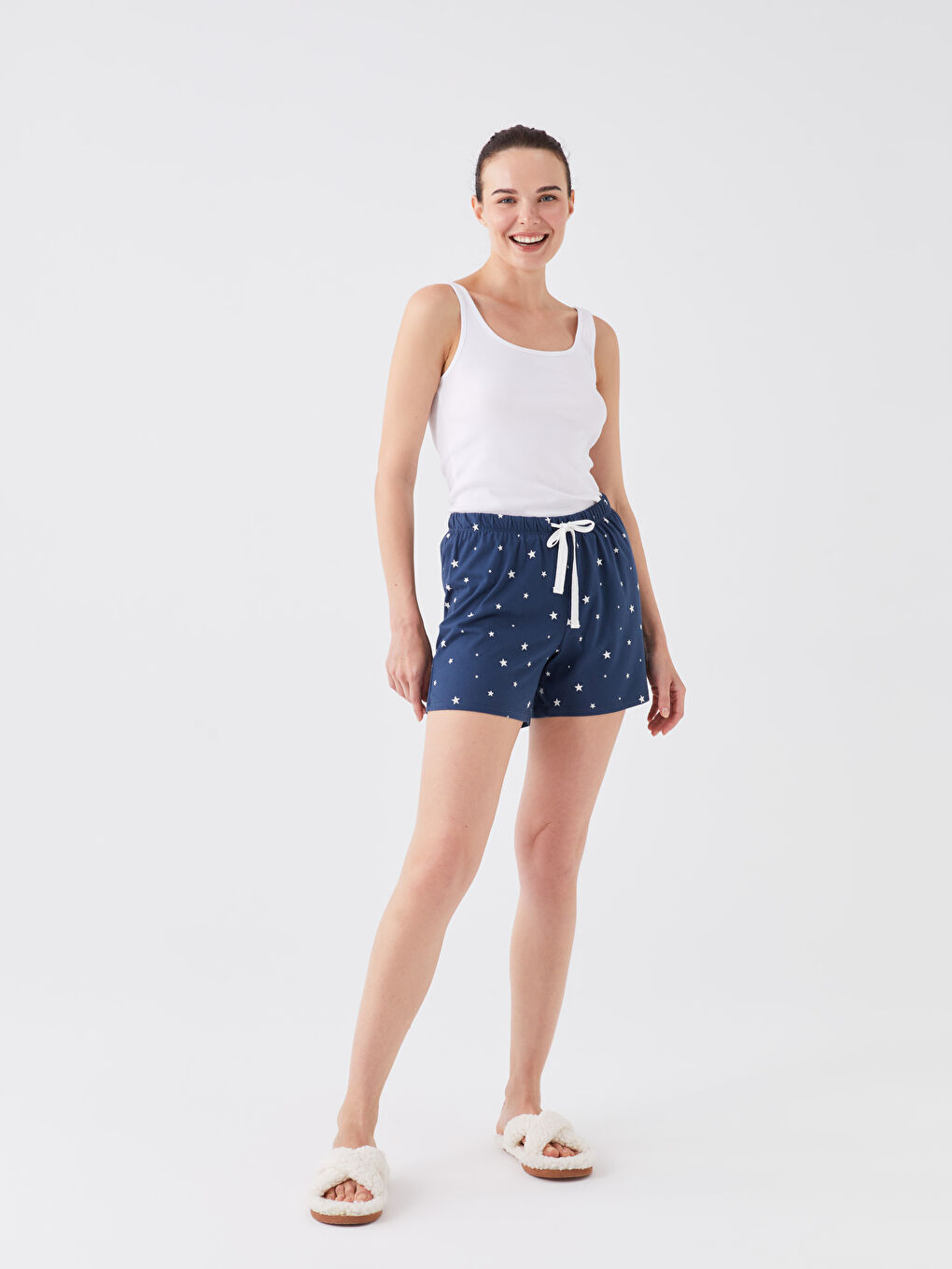 LCW DREAM Lacivert Beli Lastikli Desenli Kadın Şort Pijama Altı