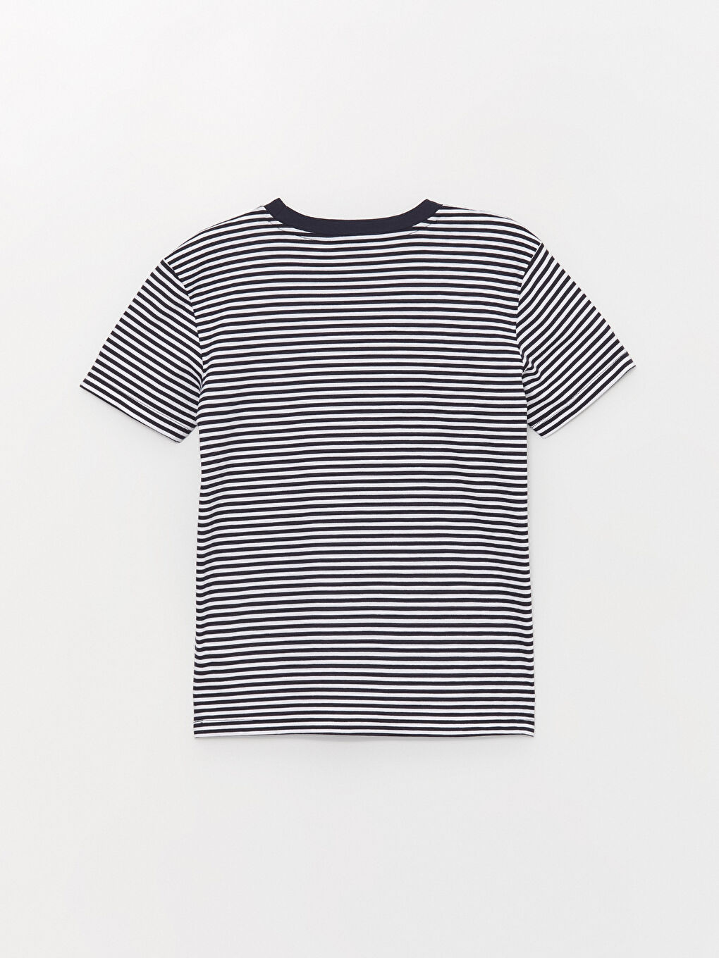 Lacivert Bisiklet Yaka Çizgili Kısa Kollu Kadın Tişört-6
