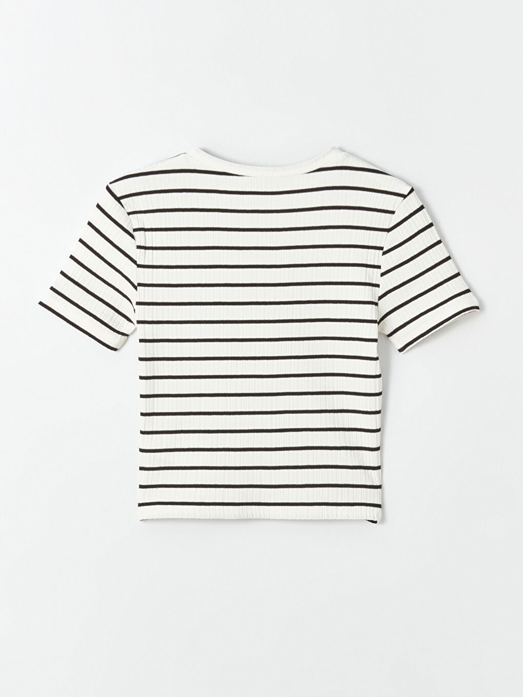 Siyah Bisiklet Yaka Çizgili Kısa Kollu Kadın Tişört-6