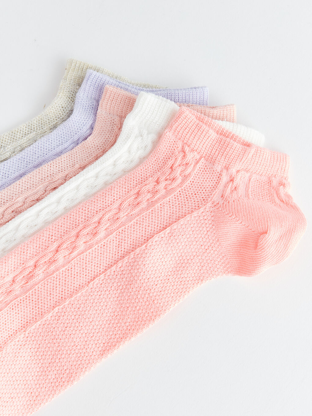 Mercan Kendinden Desenli Kadın Patik Çorap 5'li-2