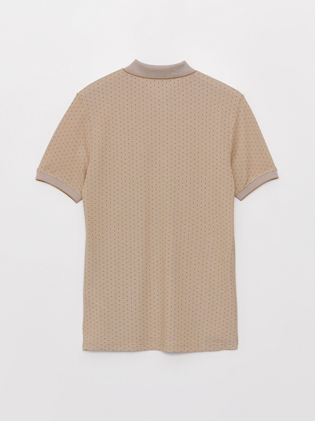 Bej Polo Yaka Kısa Kollu Desenli Erkek Tişört-6