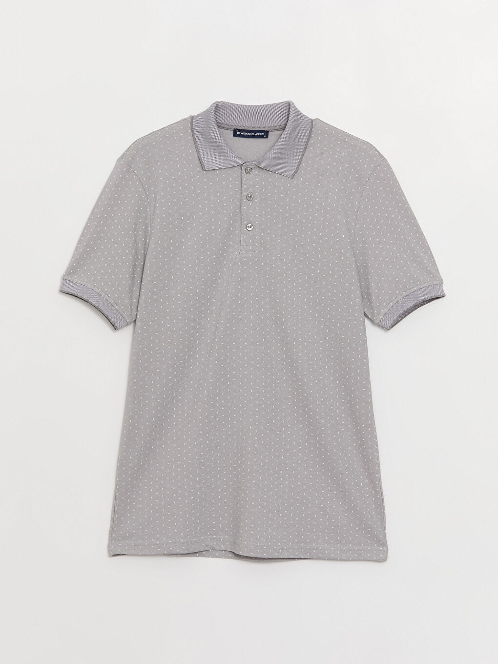 Gri Polo Yaka Kısa Kollu Desenli Erkek Tişört-5