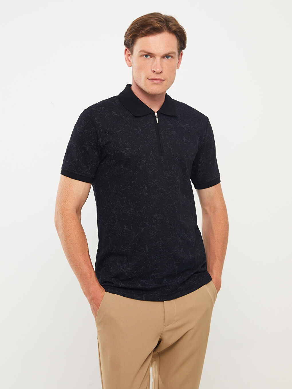 Polo Neck Short Sleeve Patterned Men's T-Shirt