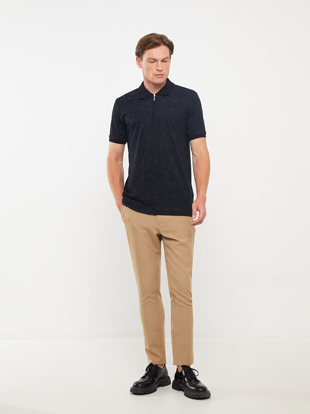 Polo Neck Short Sleeve Patterned Men's T-Shirt-2