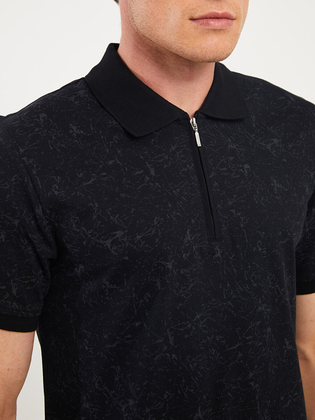 Polo Neck Short Sleeve Patterned Men's T-Shirt-3