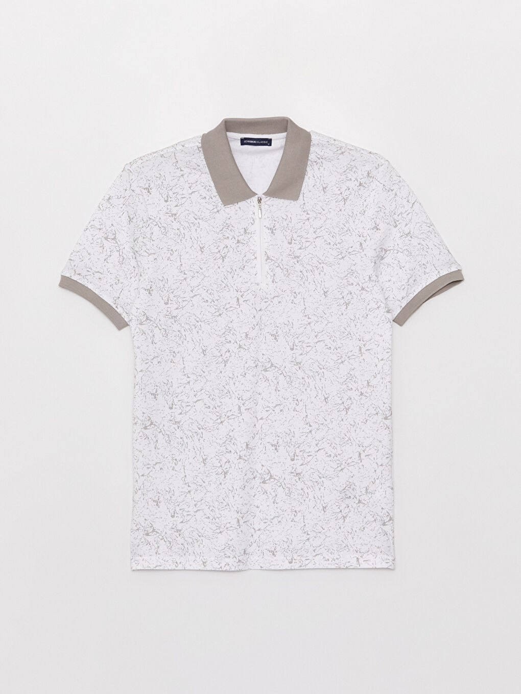 Beyaz Polo Yaka Kısa Kollu Desenli Erkek Tişört-5