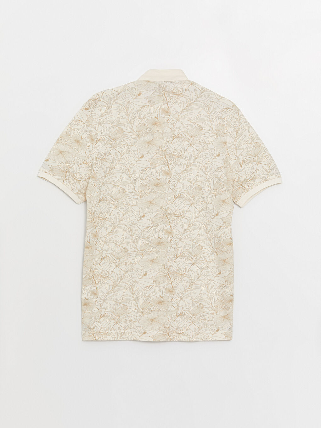 Ekru Hakim Yaka Kısa Kollu Desenli Erkek Tişört-6