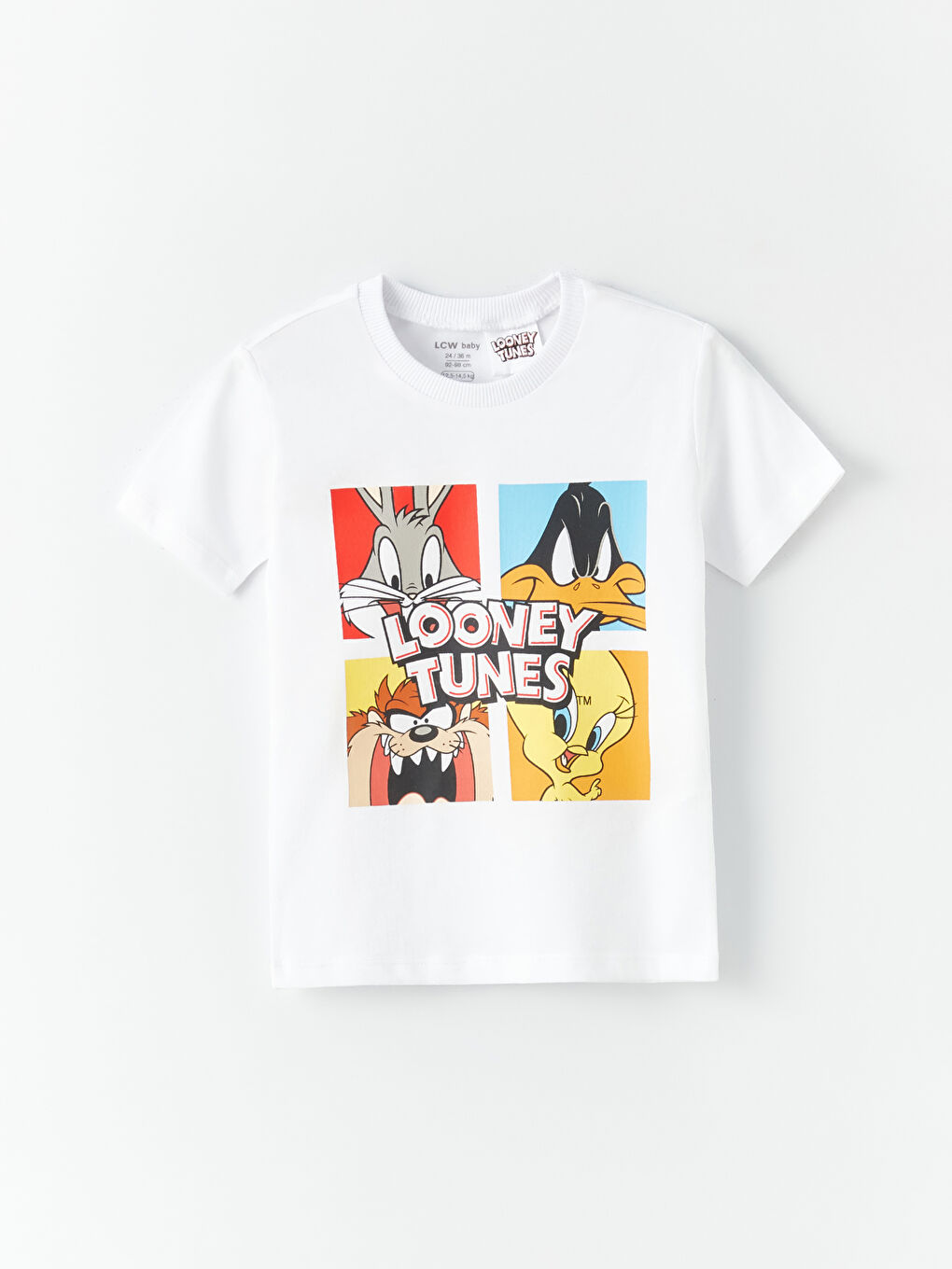 Beyaz Bisiklet Yaka Kısa Kollu Looney Tunes Baskılı Erkek Bebek Tişört ve Şort 2'li Takım-1