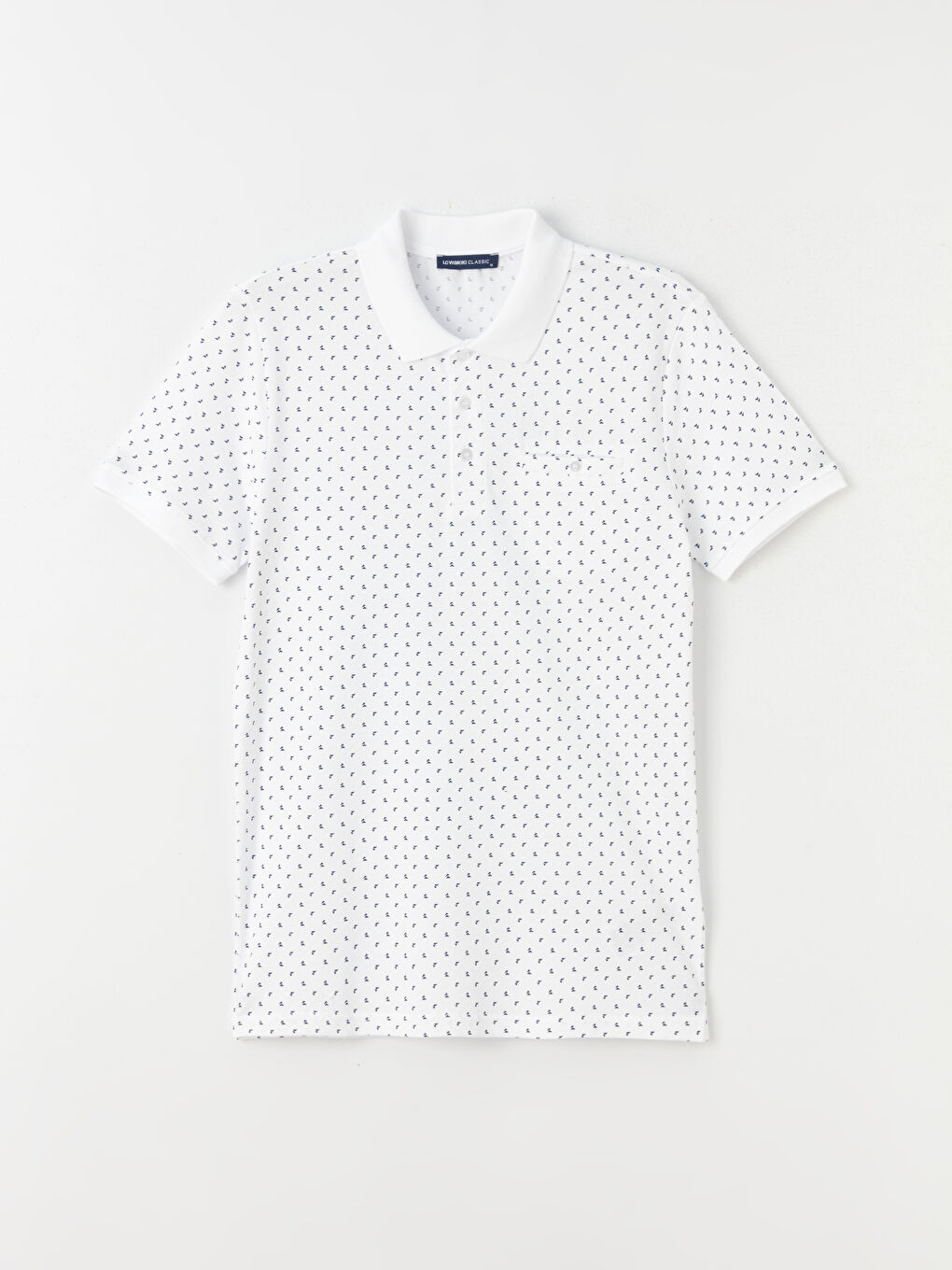 Beyaz Polo Yaka Kısa Kollu Desenli Erkek Tişört-5