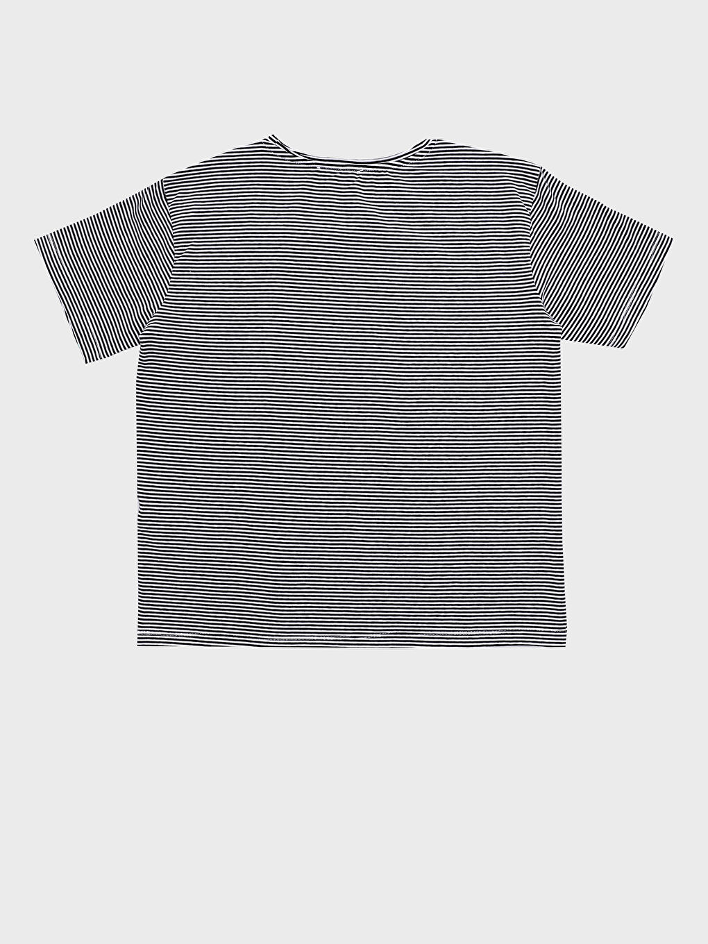 تيشيرت نسائي بياقة دائرية مخطط كم قصير-1