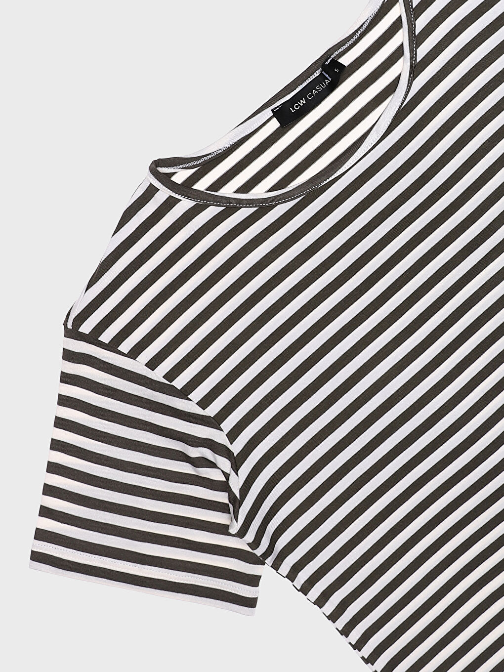 Crew Neck Striped Short Sleeve Women's T-Shirt-2