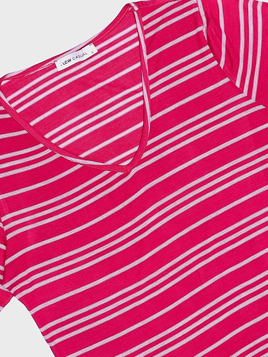 V-Neck Striped Short Sleeve Women's T-Shirt-2