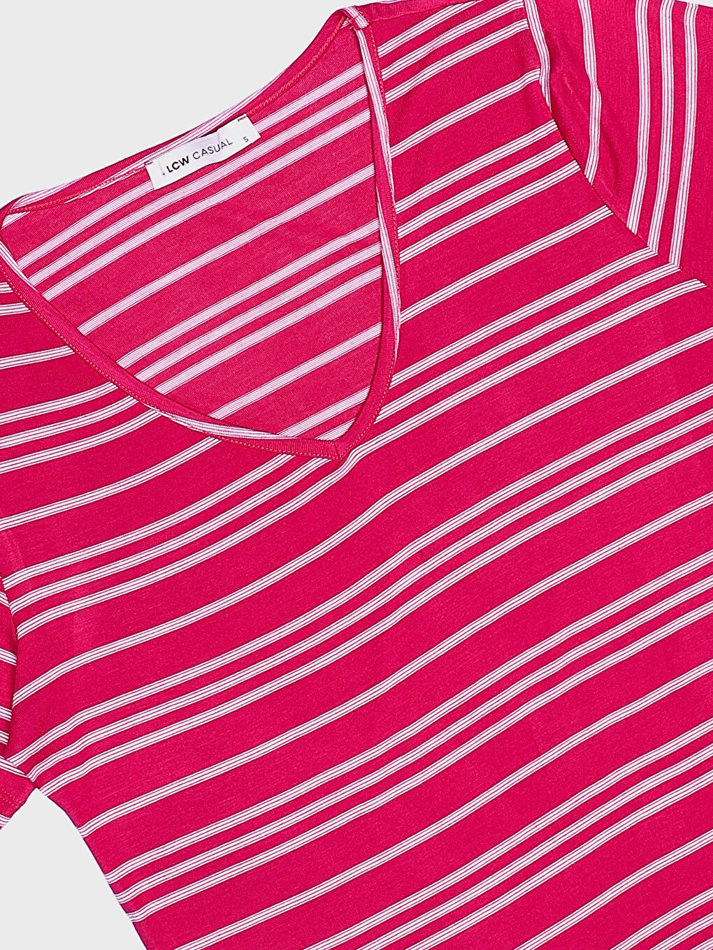 V-Neck Striped Short Sleeve Women's T-Shirt-1