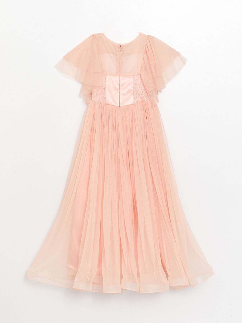 Pembe Bisiklet Yaka Tül Detaylı Kız Çocuk Elbise-1