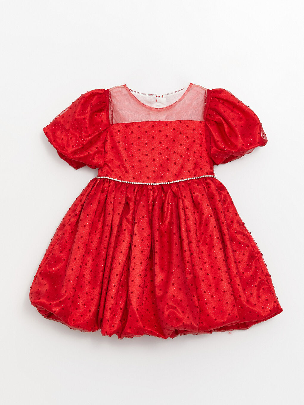 Kırmızı Bisiklet Yaka Desenli Kısa Kollu Kız Çocuk Elbise-3