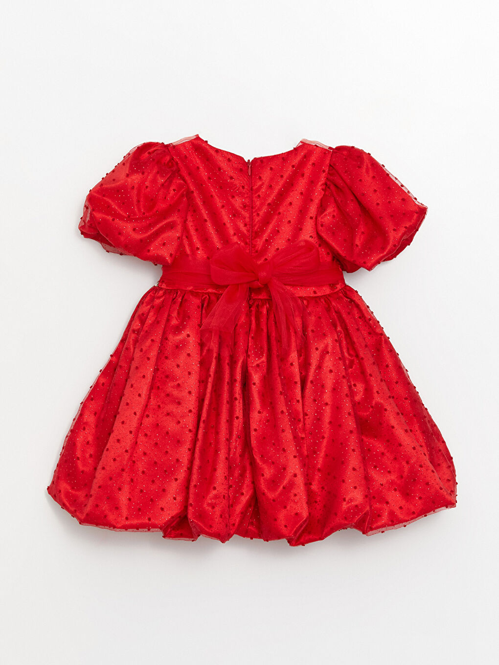 Kırmızı Bisiklet Yaka Desenli Kısa Kollu Kız Çocuk Elbise-4