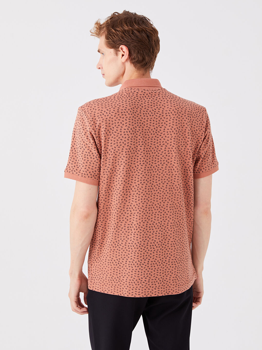 Pembe Polo Yaka Kısa Kollu Desenli Erkek Tişört-4