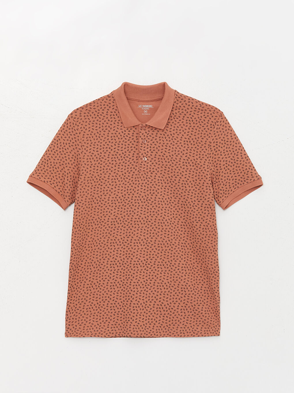 Pembe Polo Yaka Kısa Kollu Desenli Erkek Tişört-5