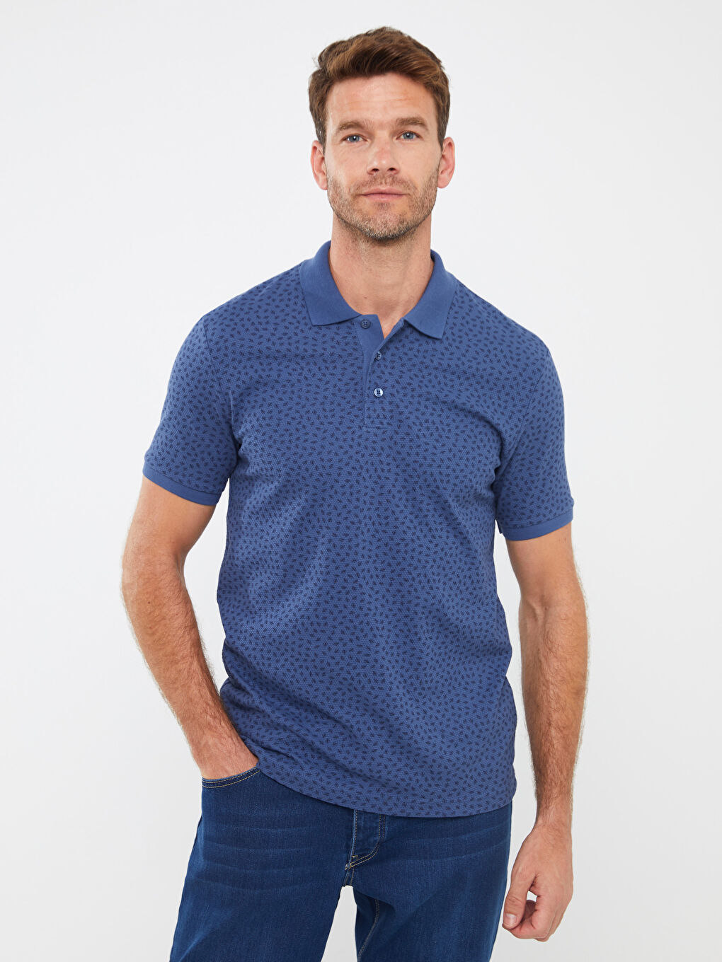 İndigo Polo Yaka Kısa Kollu Desenli Erkek Tişört