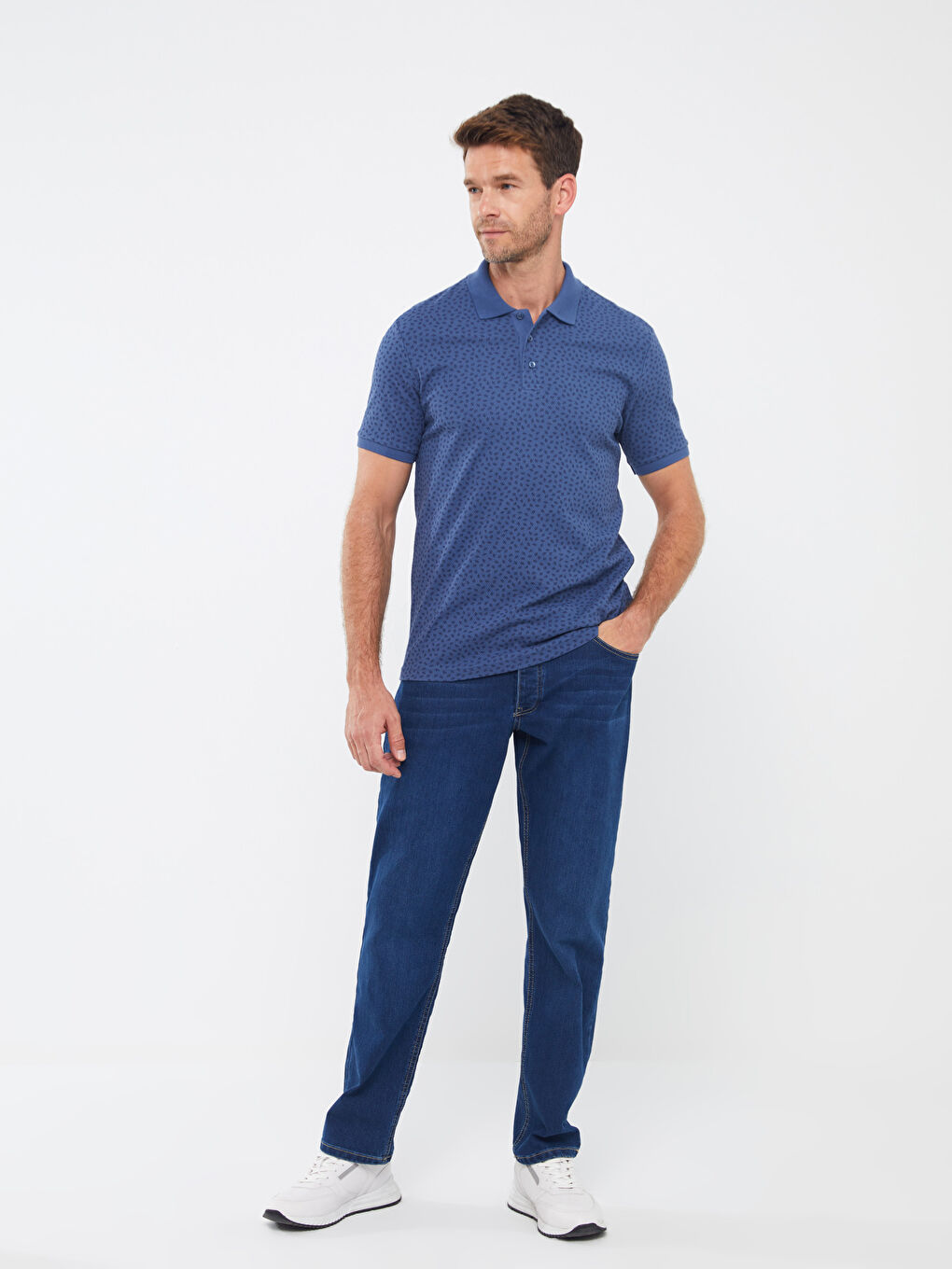 İndigo Polo Yaka Kısa Kollu Desenli Erkek Tişört-2