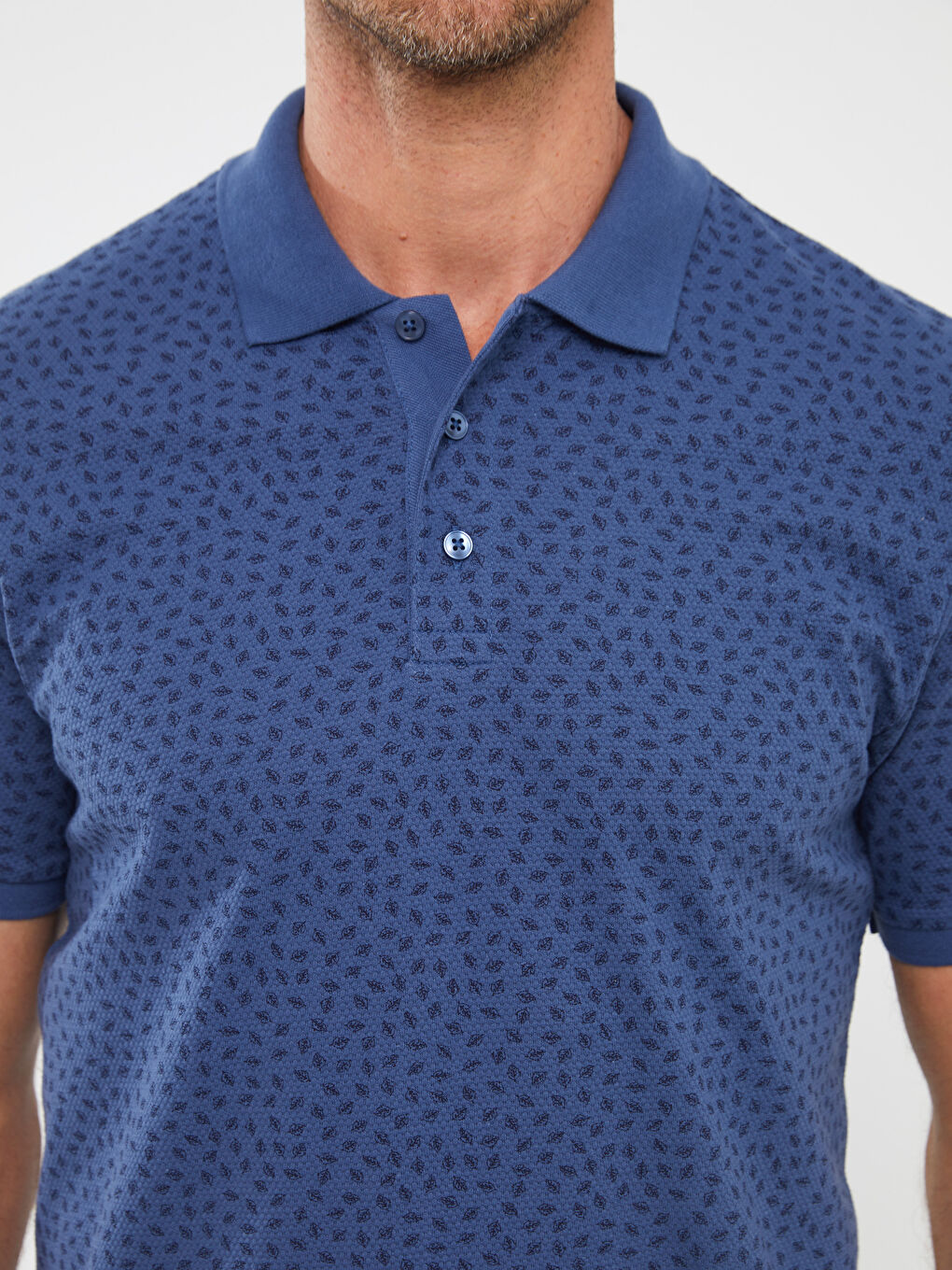 İndigo Polo Yaka Kısa Kollu Desenli Erkek Tişört-3
