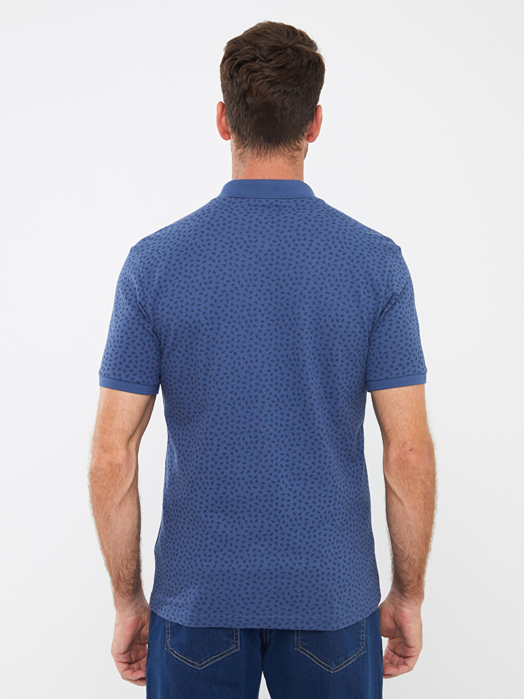 İndigo Polo Yaka Kısa Kollu Desenli Erkek Tişört-4