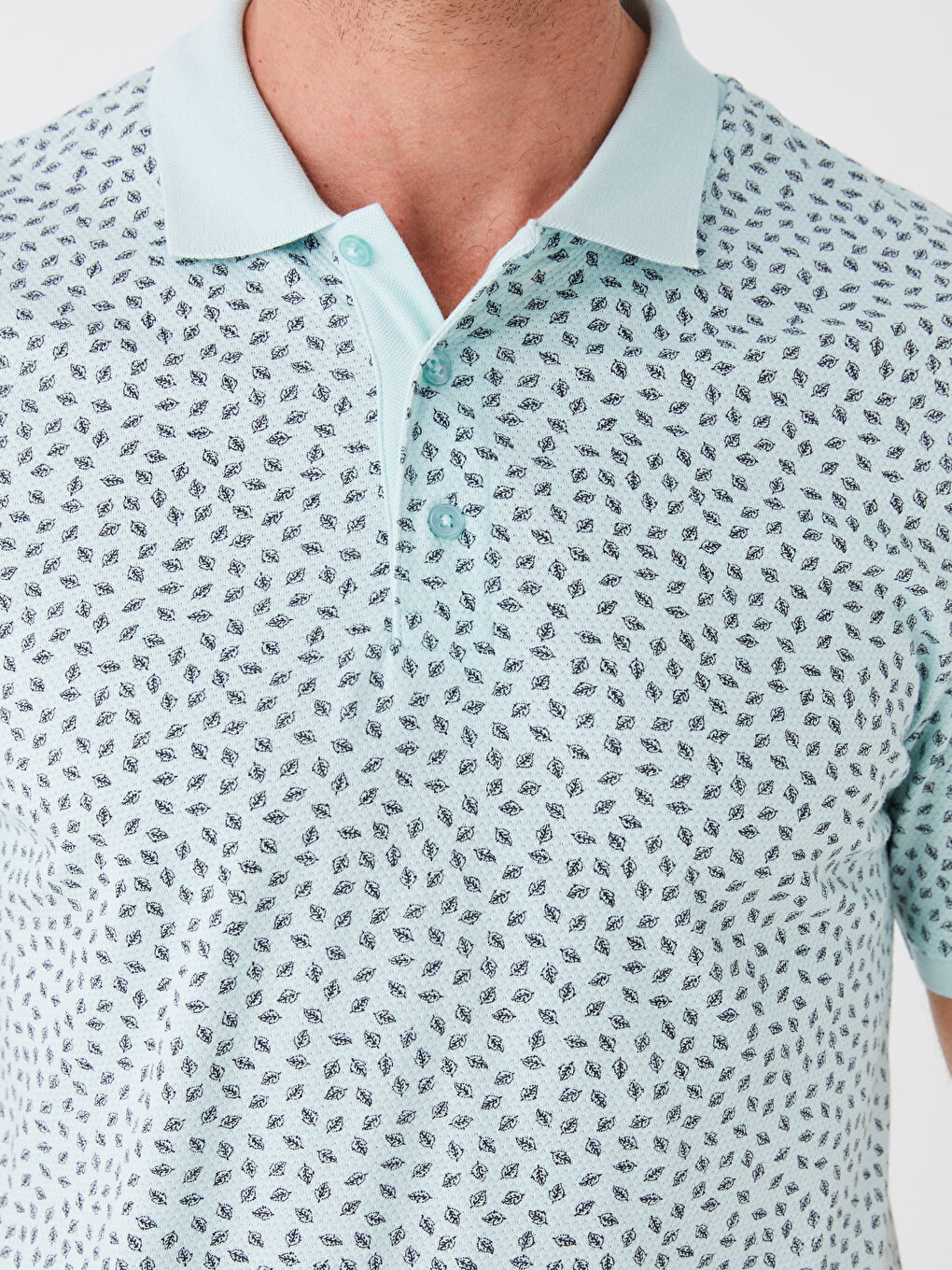 Turkuaz Polo Yaka Kısa Kollu Desenli Erkek Tişört-3