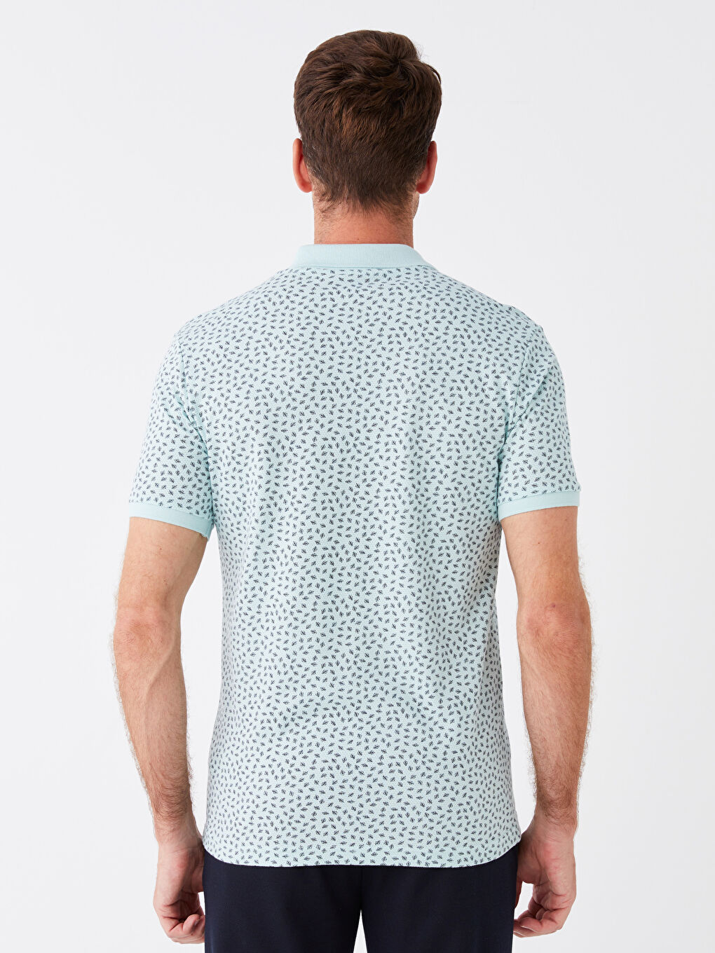 Turkuaz Polo Yaka Kısa Kollu Desenli Erkek Tişört-4