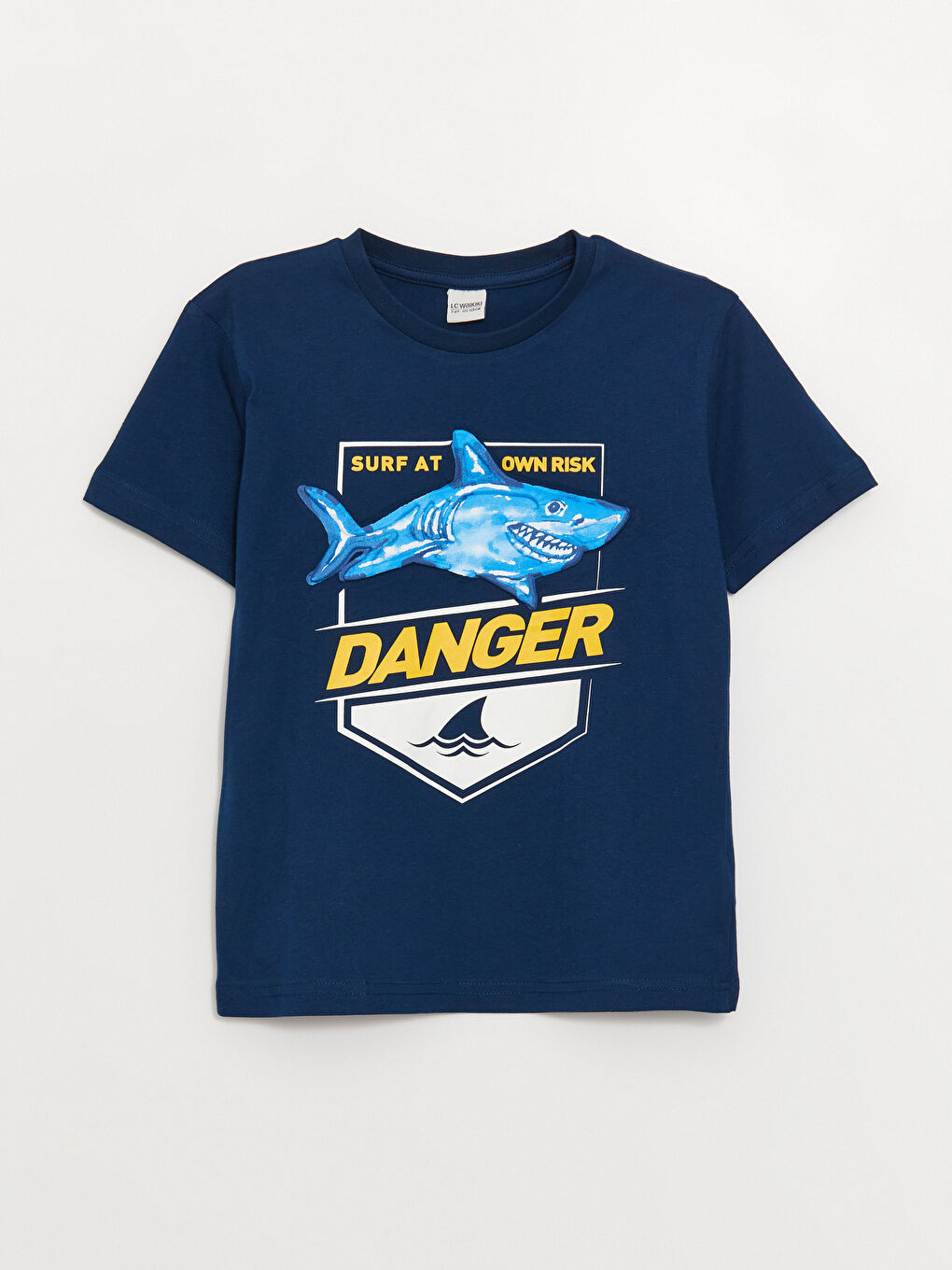 Lacivert Bisiklet Yaka Baskılı Kısa Kollu Erkek Çocuk Tişört