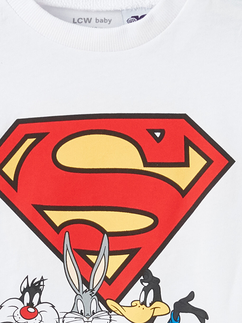 Beyaz Bisiklet Yaka Kısa Kollu Looney Tunes Baskılı Erkek Bebek Tişört-1