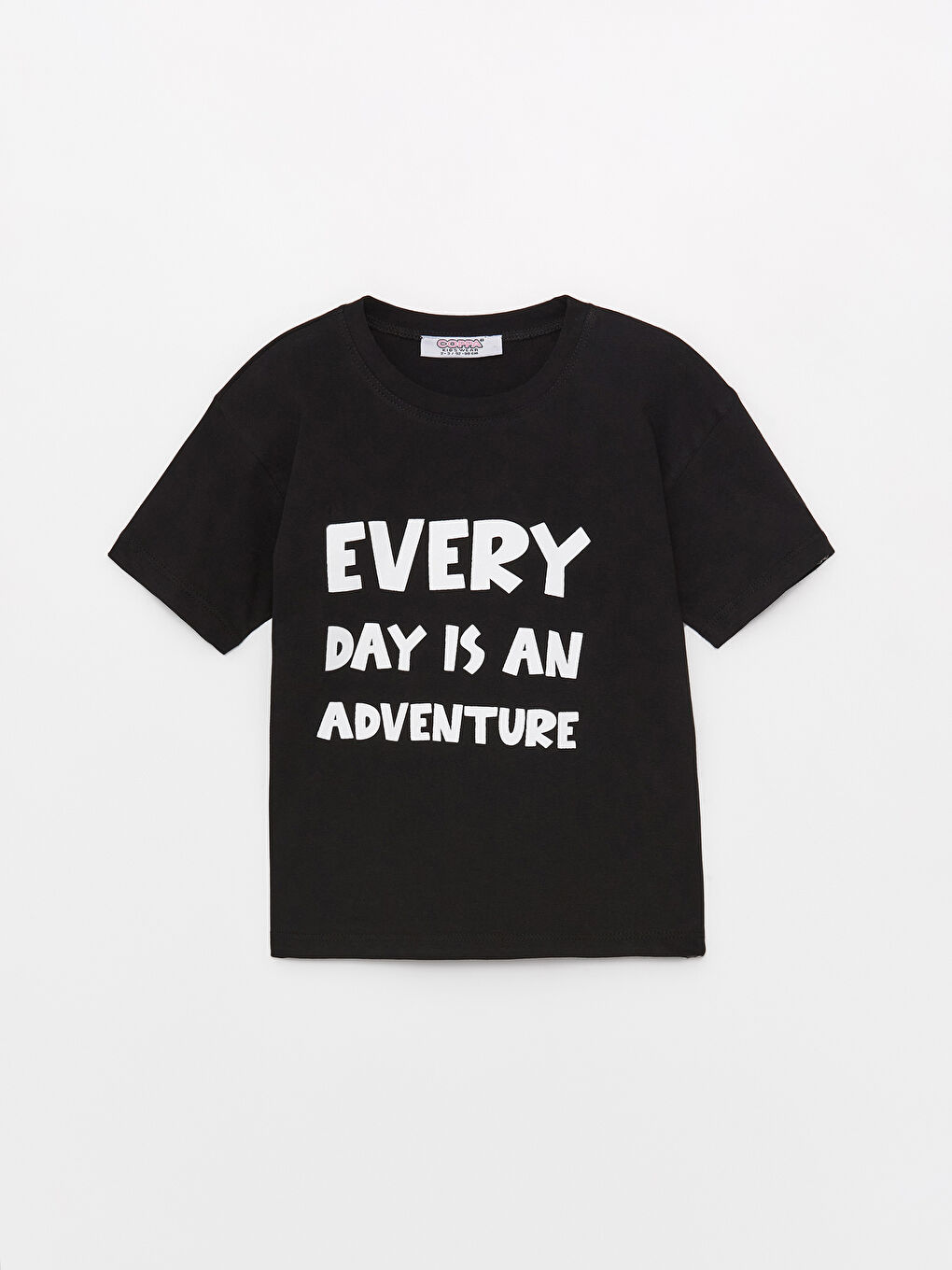 Siyah Bisiklet Yaka Kısa Kollu Baskılı Kız Bebek Tişört