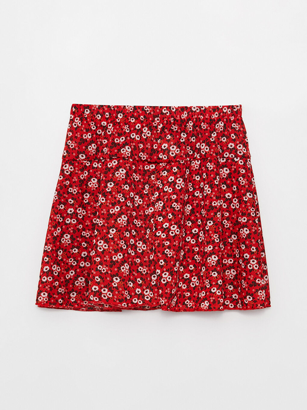 Kırmızı Beli Lastikli Kız Çocuk Şort Etek-1