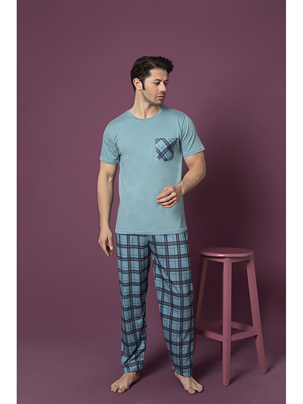 Mavi Standart Kalıp Erkek Pijama Takımı