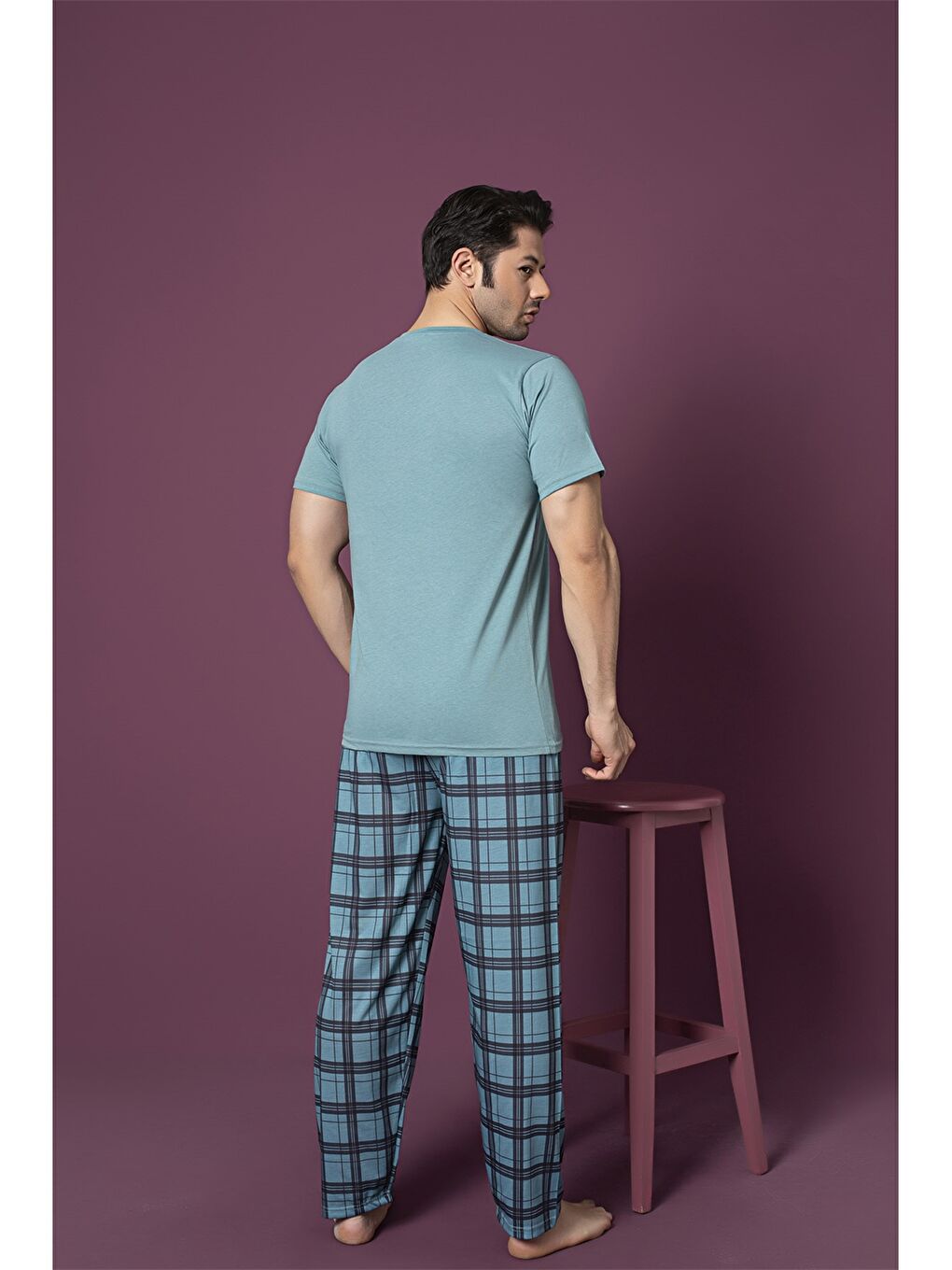 Mavi Standart Kalıp Erkek Pijama Takımı-1