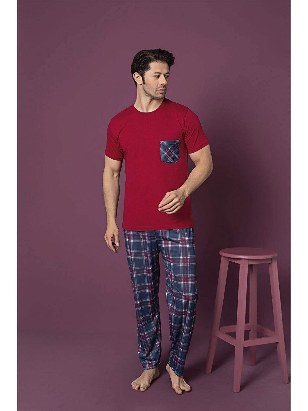 Kırmızı Standart Kalıp Erkek Pijama Takımı