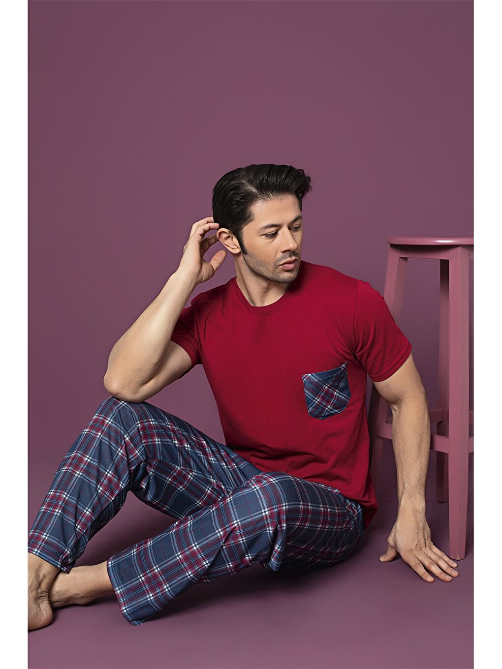 Kırmızı Standart Kalıp Erkek Pijama Takımı-2