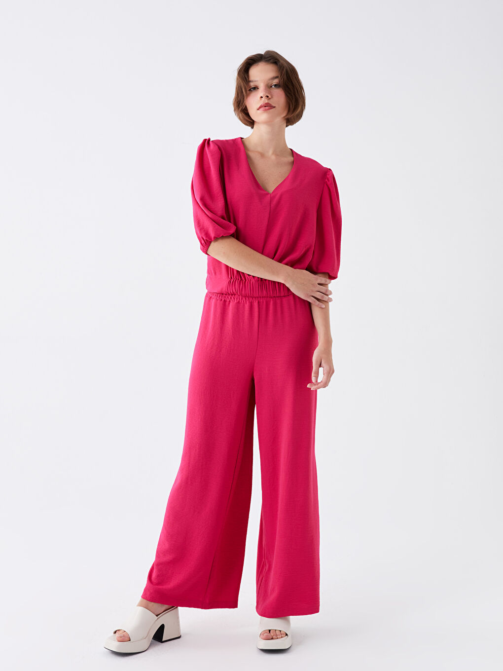 Elasticated Waist Relaxed Fit Women's Trousers-1