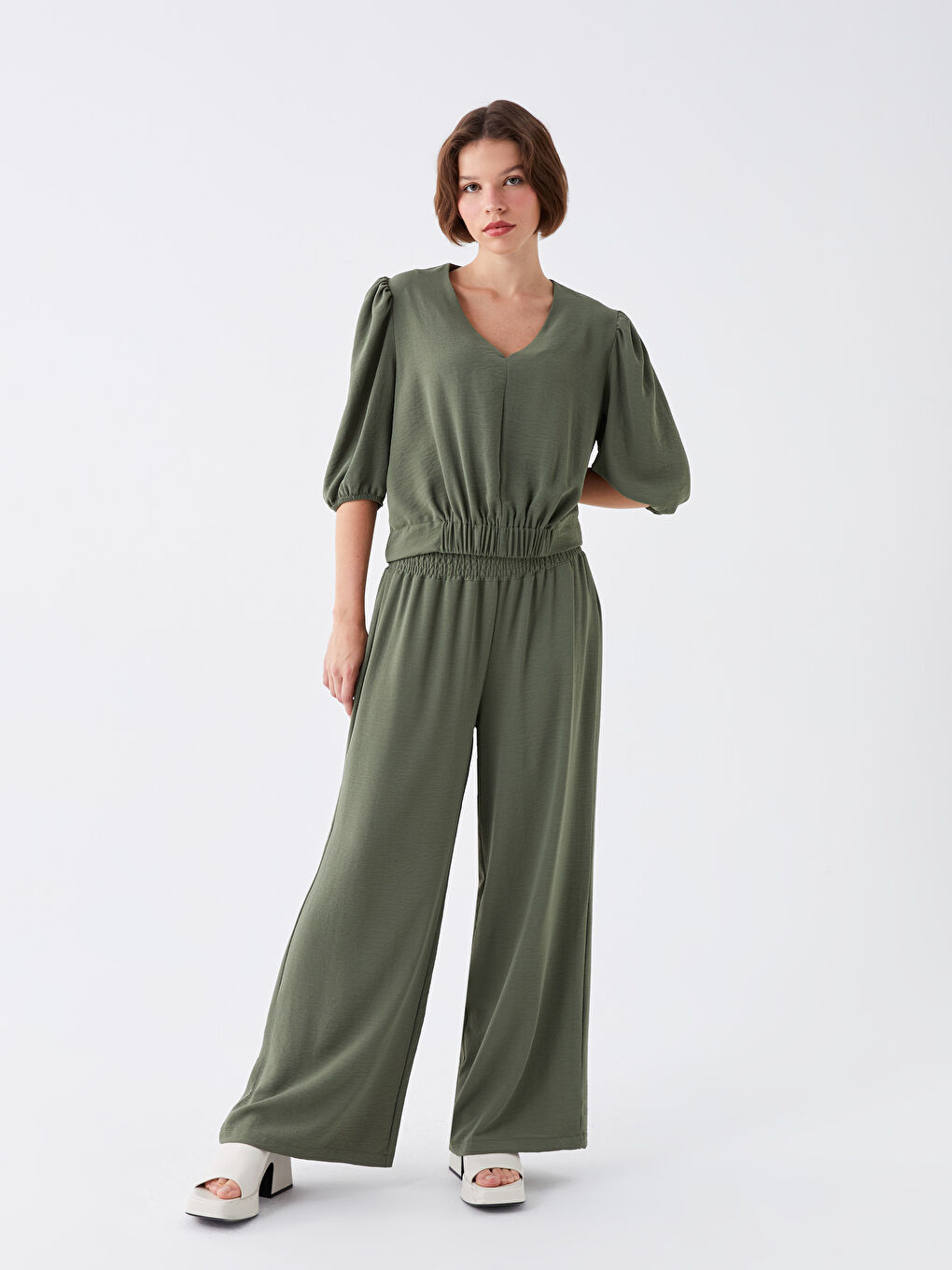 Elasticated Waist Relaxed Fit Women's Trousers-1