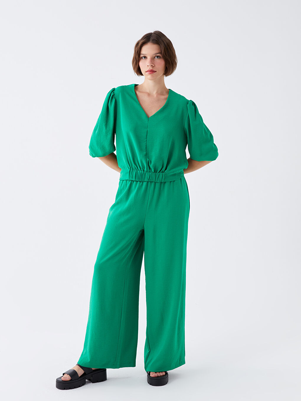 Elasticated Waist Relaxed Fit Women's Trousers-1